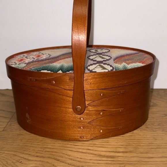 ORLEANS CARPENTERS Other - Shaker Sewing Basket Embroidered Lid Wooden Basket